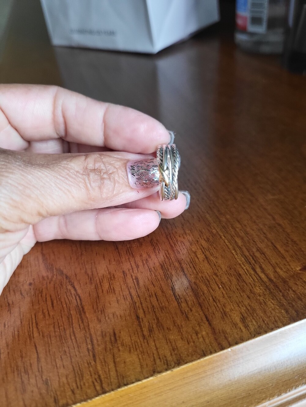 David Yurman Two-Tone X Crossover Band Ring Yellow Gold & Sterling Silver. #225k - Picture 1 of 12